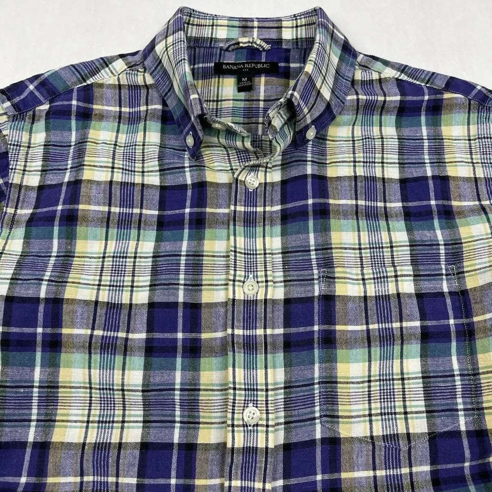 Banana Republic Purple Plaid Linen Blend Long Sleeve Button Shirt Men’s Medium